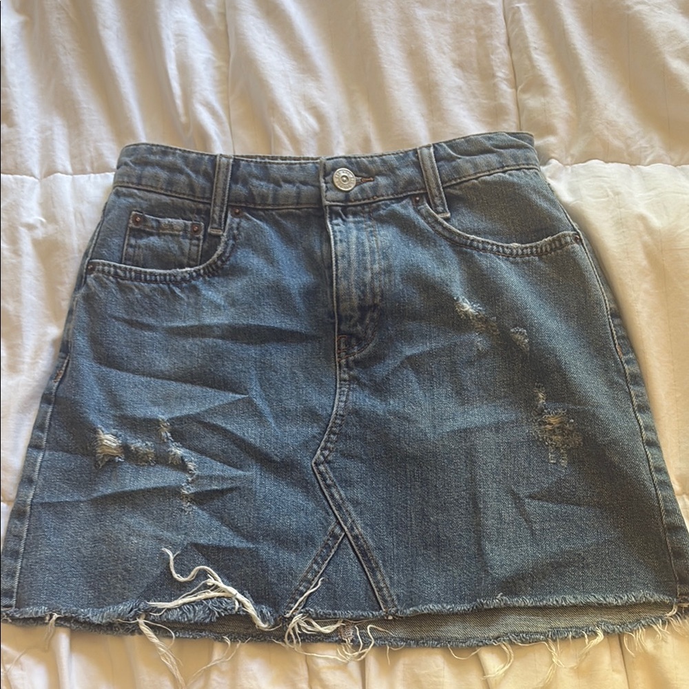 Denim Blue Distressed Skirt